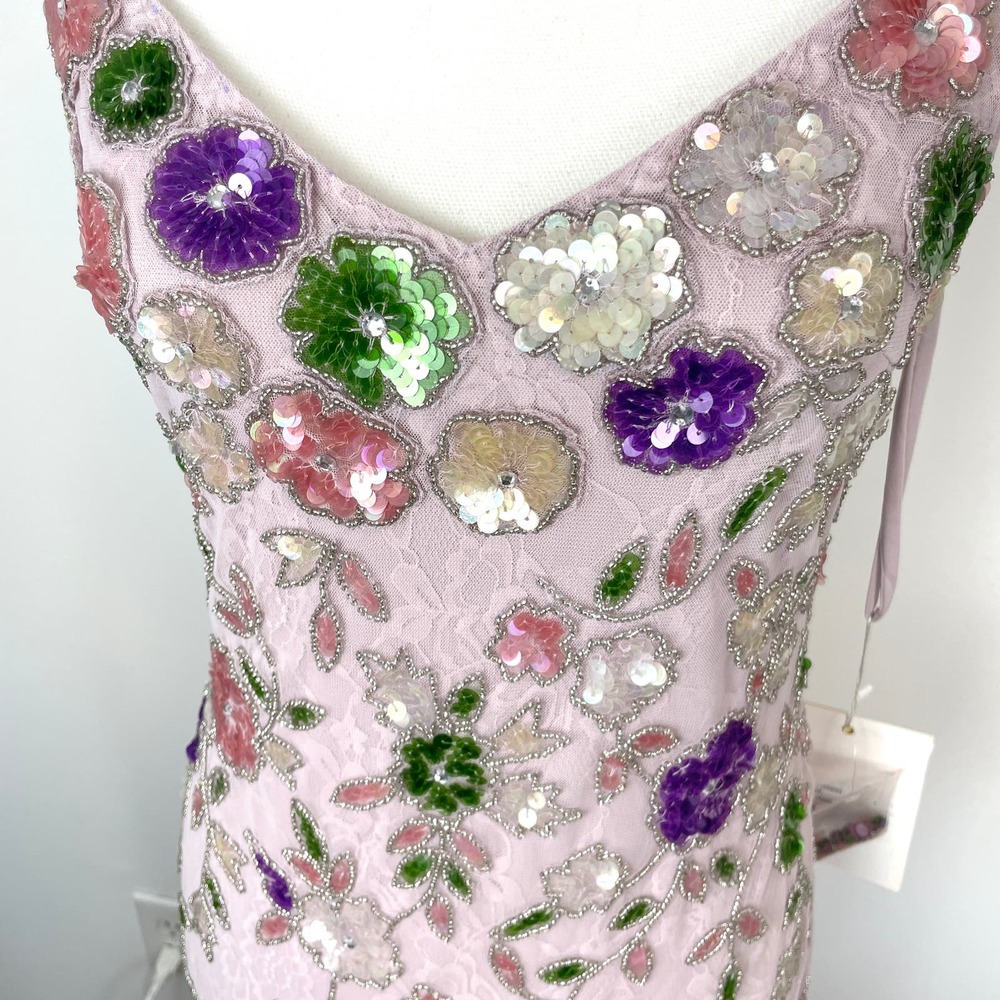 Mac Duggal Embellished Lace Sleeveless V Neck Gown Lilac Multi 10893 Size 4 New - Picture 5 of 16